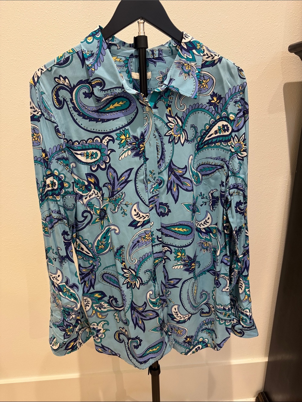 Talbots Teal and Navy Paisley Button-Down Shirt